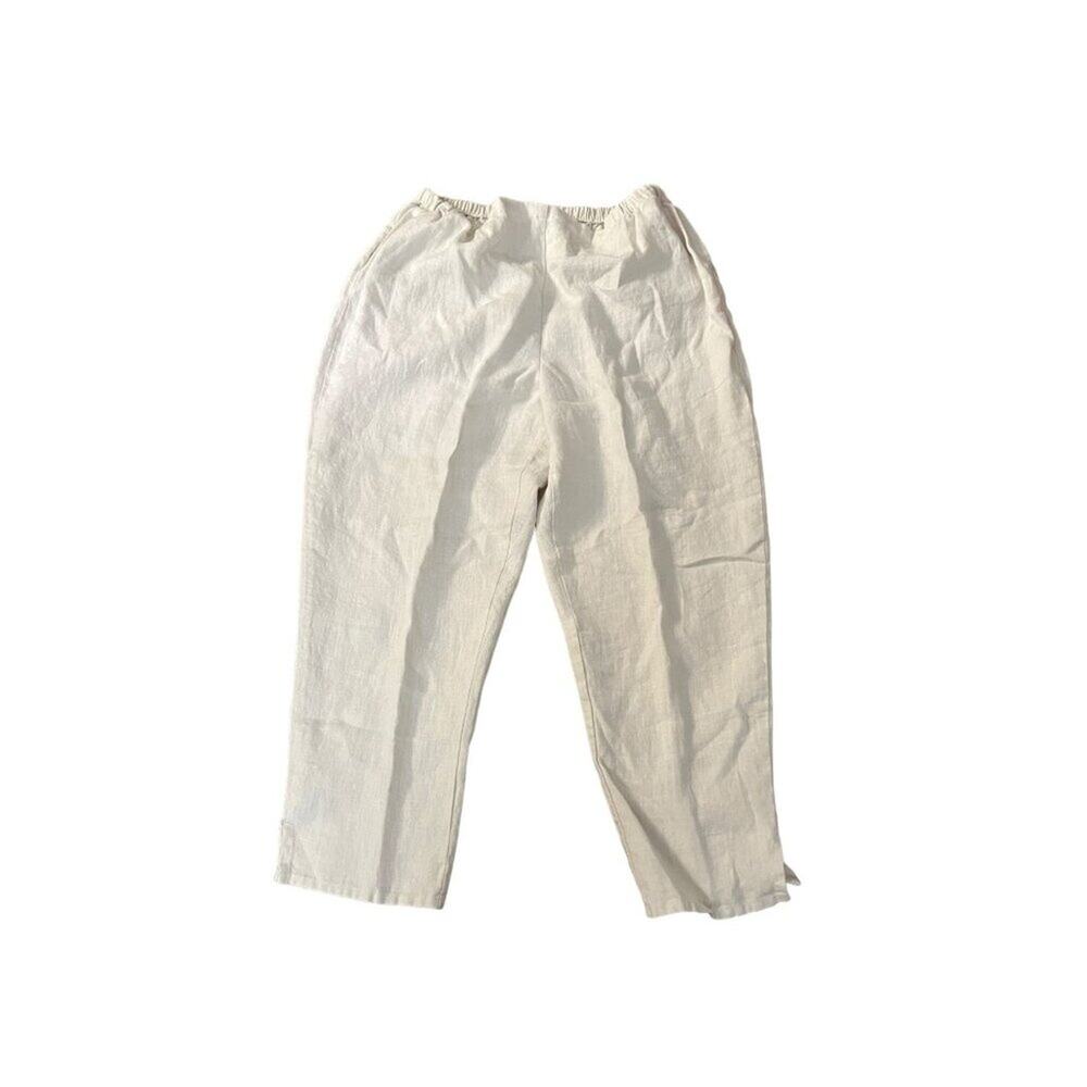 Flax Linen Flat Front High Rise Ankle Pants Soft Cream Womens Size Large